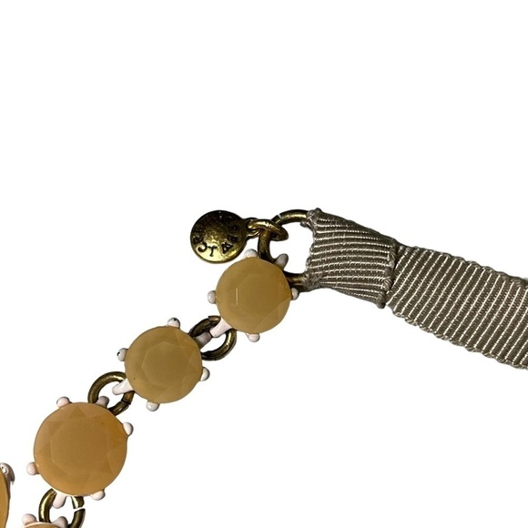 J Crew Ribbon Statement Necklace Orange Rhinestones Flowers - Picture 3 of 8